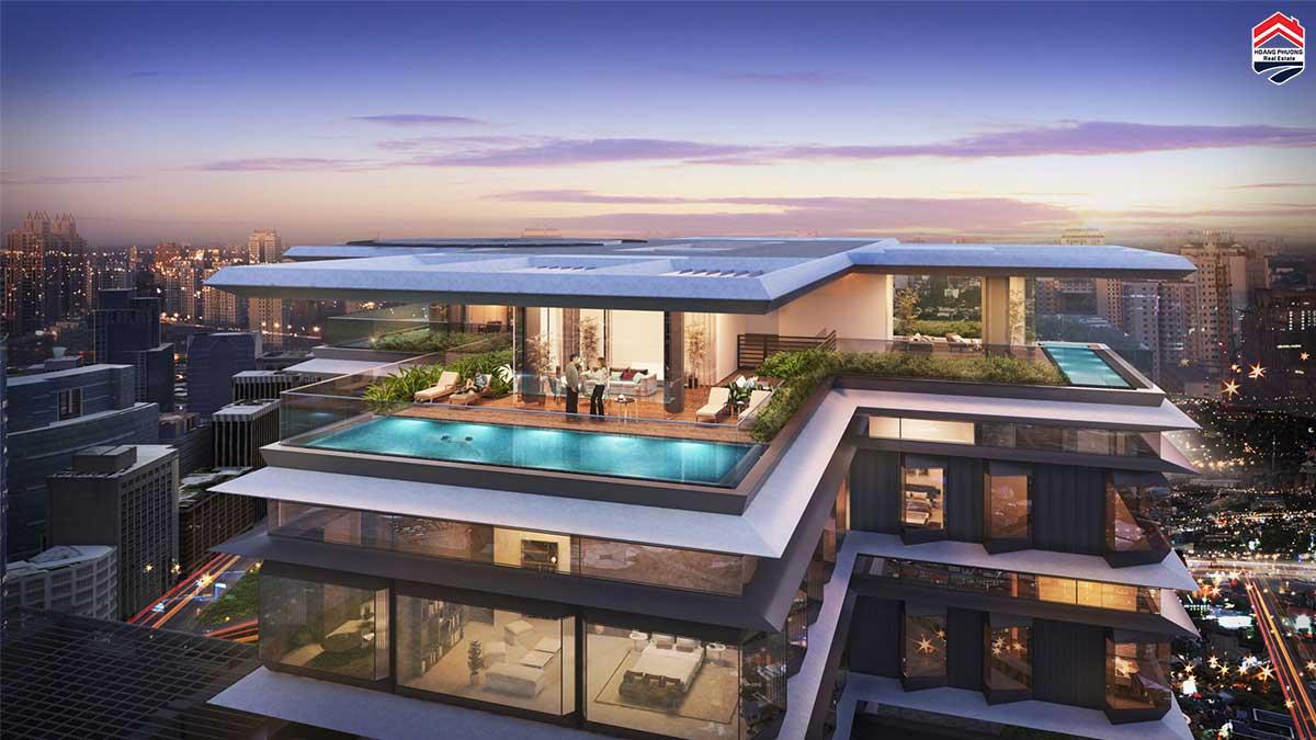 Giải pháp điều hòa cho penthouse với không gian mở rộng lớn và trần cao, tận dụng ánh sáng tự nhiên.